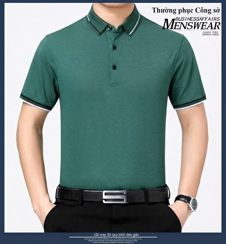 Áo Polo Nam Sợi Tằm Mỏng Mát Form Rộng Cổ Bẻ Màu Xanh Da Trời, Kem, Xanh Lá, Xanh Navy... chi tiết 16