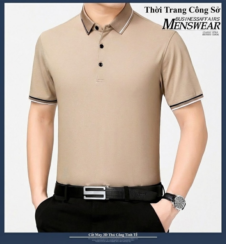 Áo Polo Nam Sợi Tằm Mỏng Mát Form Rộng Cổ Bẻ Màu Xanh Da Trời, Kem, Xanh Lá, Xanh Navy... chi tiết 6