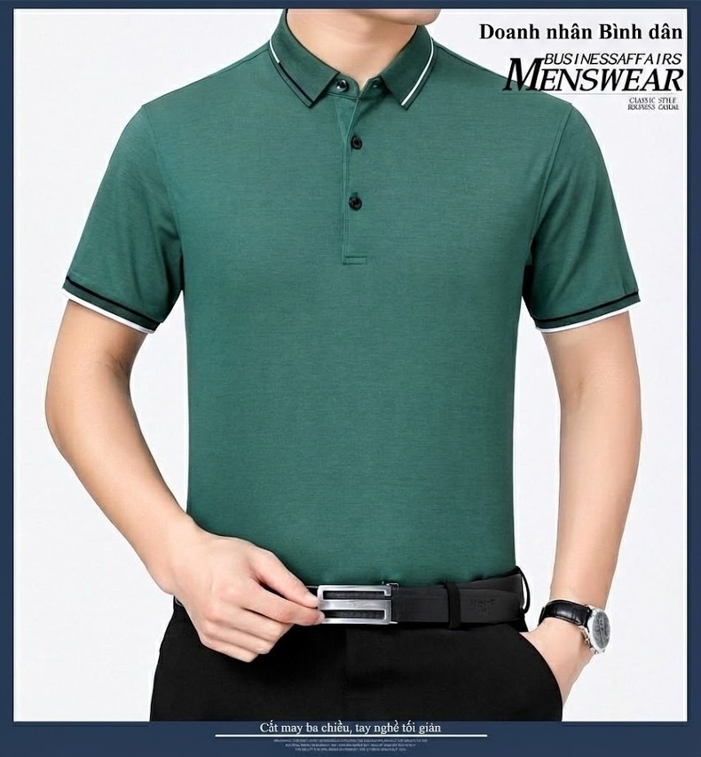 Áo Polo Nam Sợi Tằm Mỏng Mát Form Rộng Cổ Bẻ Màu Xanh Da Trời, Kem, Xanh Lá, Xanh Navy... chi tiết 17