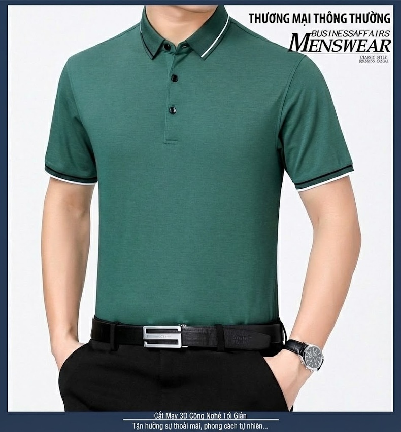 Áo Polo Nam Sợi Tằm Mỏng Mát Form Rộng Cổ Bẻ Màu Xanh Da Trời, Kem, Xanh Lá, Xanh Navy... chi tiết 18