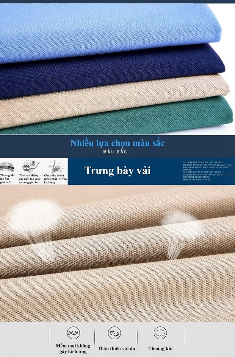 Áo Polo Nam Sợi Tằm Mỏng Mát Form Rộng Cổ Bẻ Màu Xanh Da Trời, Kem, Xanh Lá, Xanh Navy... chi tiết 28