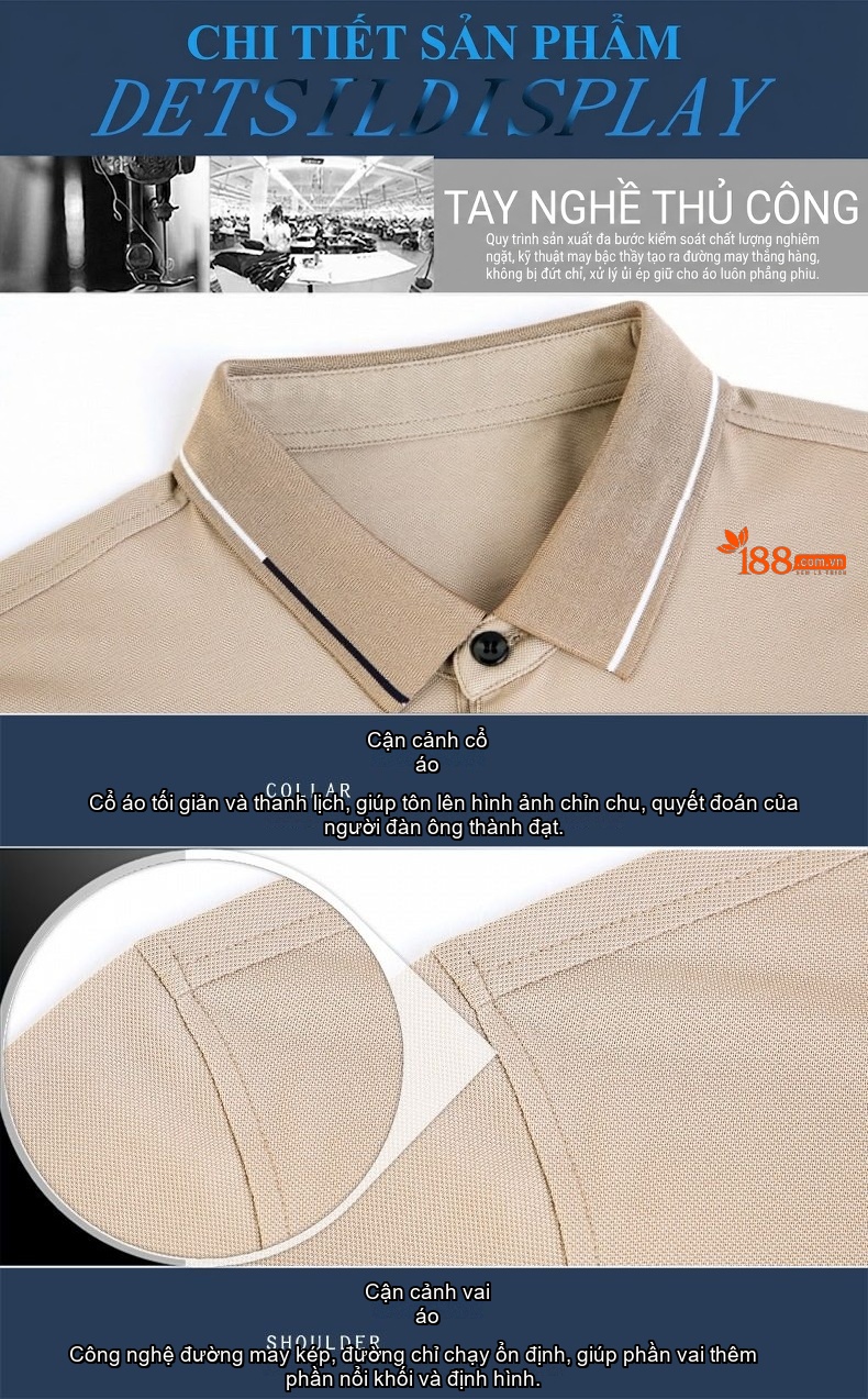 Áo Polo Nam Sợi Tằm Mỏng Mát Form Rộng Cổ Bẻ Màu Xanh Da Trời, Kem, Xanh Lá, Xanh Navy... chi tiết 29