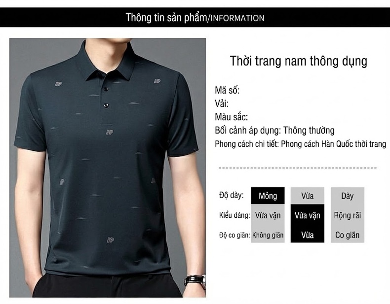 Áo Polo Nam Sợi Tơ Tằm Mát Lạnh Chống Nhăn Phong Cách Trung Niên Màu Xanh Đậm, Xanh Rêu, Đỏ chi tiết 5