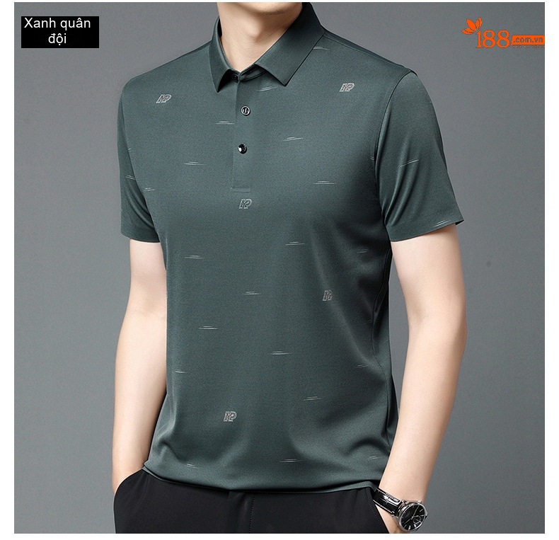 Áo Polo Nam Sợi Tơ Tằm Mát Lạnh Chống Nhăn Phong Cách Trung Niên Màu Xanh Đậm, Xanh Rêu, Đỏ chi tiết 18