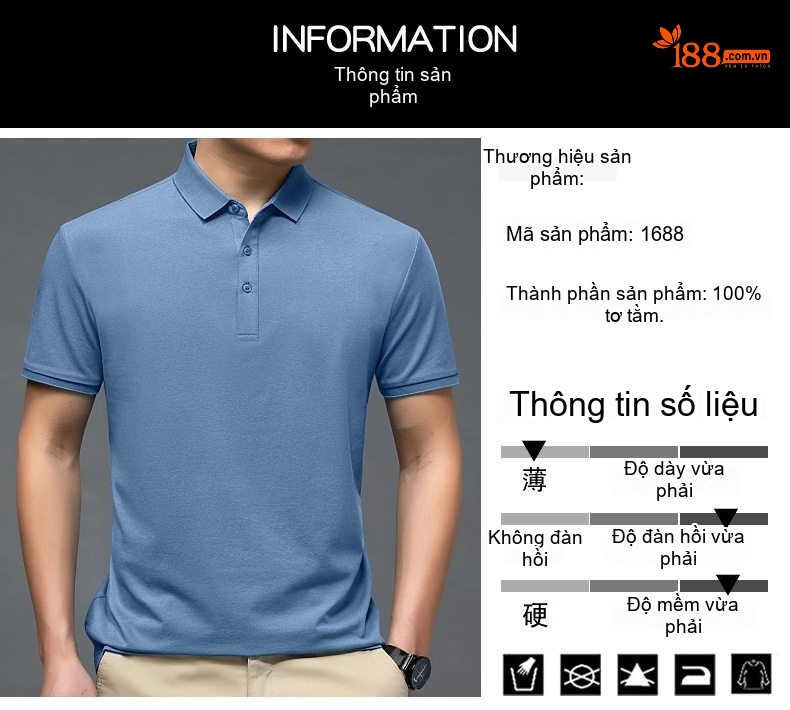 Áo Polo Nam Sợi Tơ Tằm Mùa Hè Form Rộng Thoải Mái Màu Xanh, Trắng, Xám, Đen... chi tiết 3