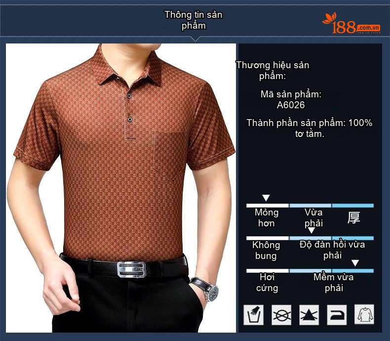 Áo Polo Nam Sợi Tơ Tằm Mùa Hè Form Rộng Trung Niên Có Túi Màu Tím, Xanh, Nâu chi tiết 3