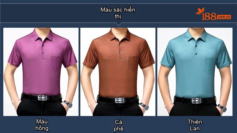 Áo Polo Nam Sợi Tơ Tằm Mùa Hè Form Rộng Trung Niên Có Túi Màu Tím, Xanh, Nâu chi tiết 4