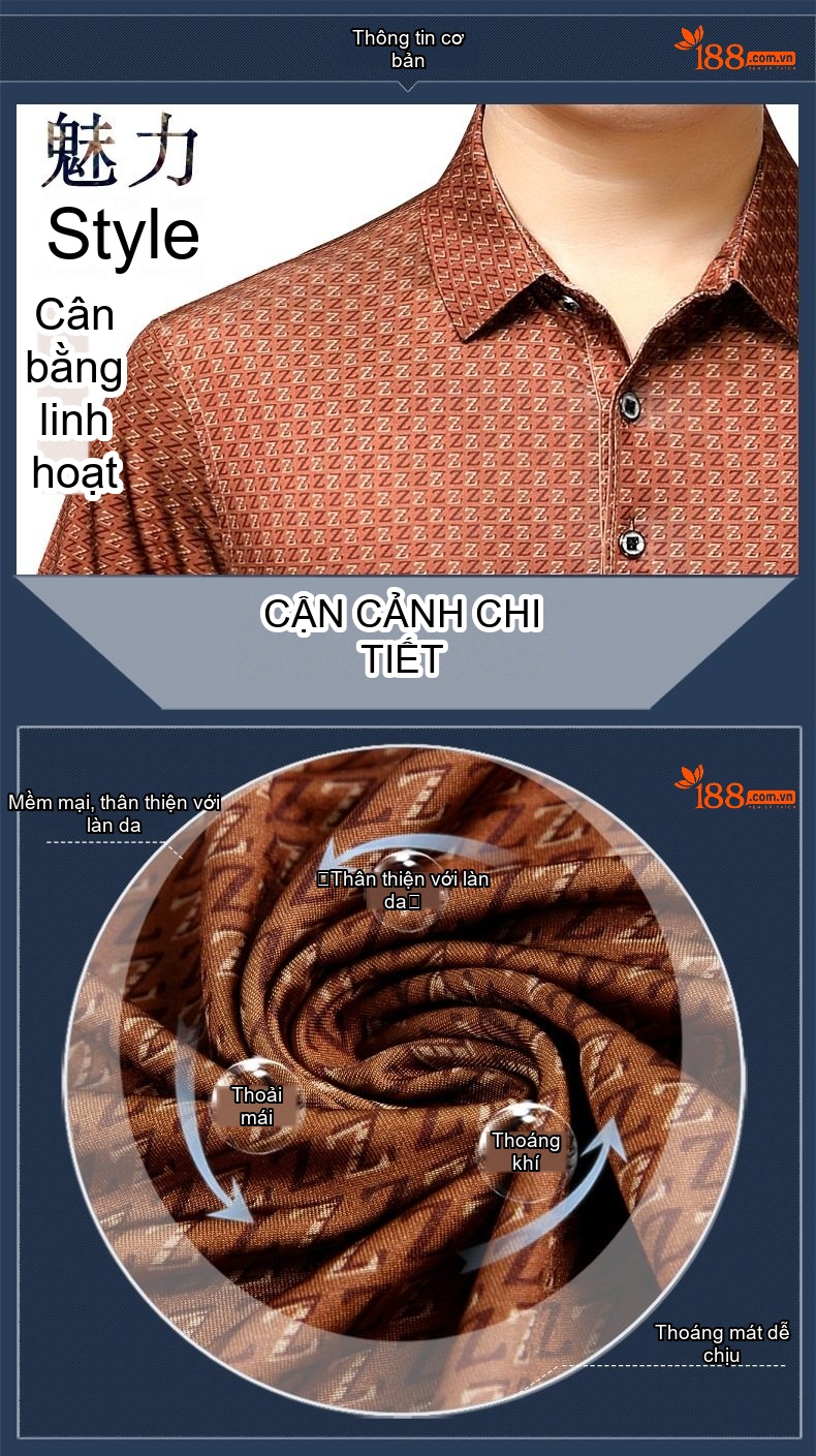 Áo Polo Nam Sợi Tơ Tằm Mùa Hè Form Rộng Trung Niên Có Túi Màu Tím, Xanh, Nâu chi tiết 2