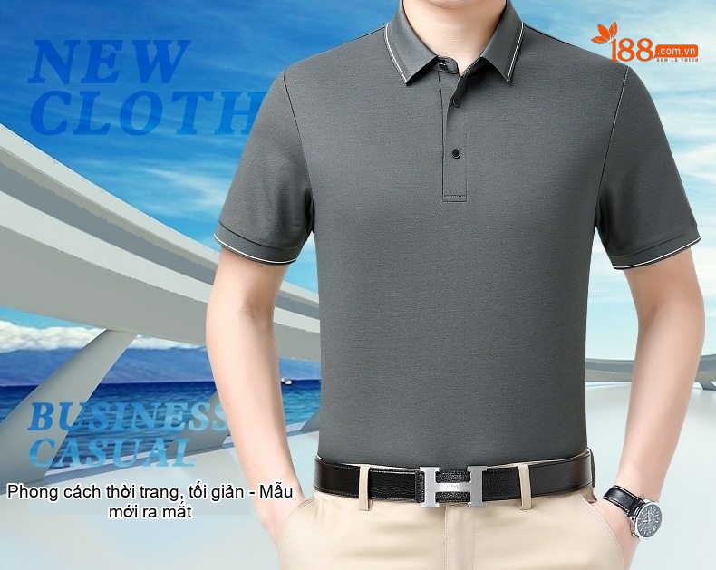 Áo Polo Nam桑蚕丝(Tằm)/Tơ Tằm Tay Ngắn Màu Xám, Nâu, Trắng, Xanh Dương... chi tiết 1