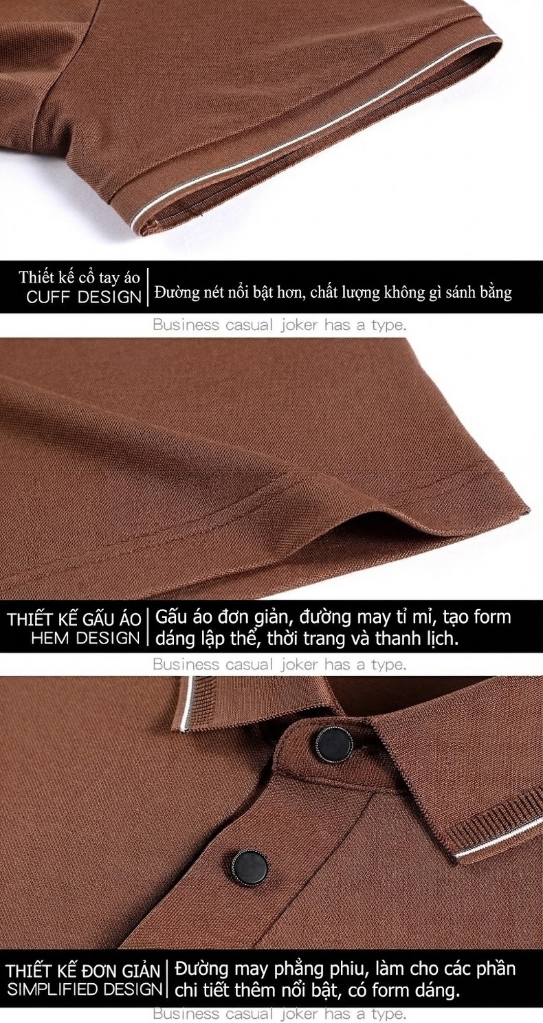 Áo Polo Nam桑蚕丝(Tằm)/Tơ Tằm Tay Ngắn Màu Xám, Nâu, Trắng, Xanh Dương... chi tiết 45