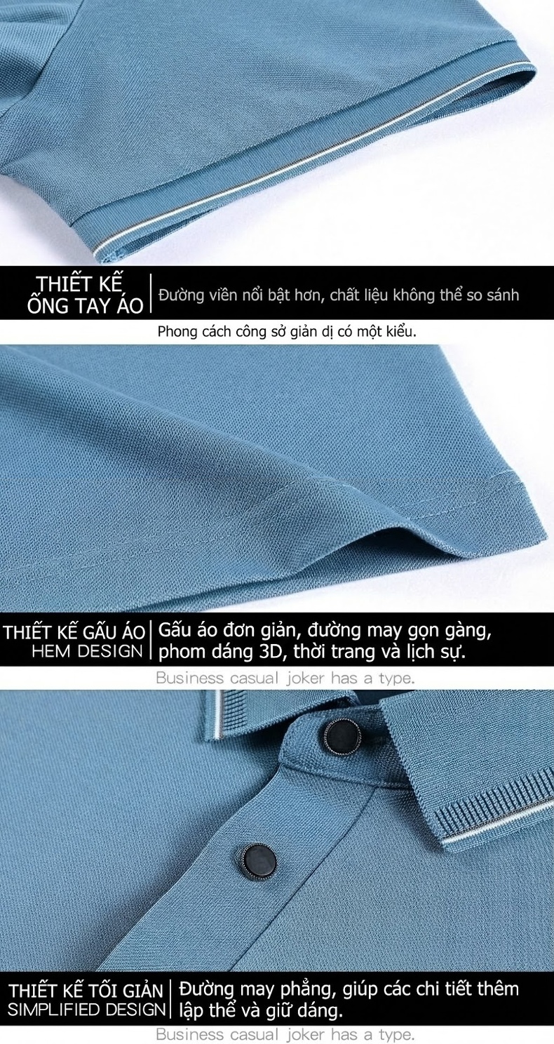 Áo Polo Nam桑蚕丝(Tằm)/Tơ Tằm Tay Ngắn Màu Xám, Nâu, Trắng, Xanh Dương... chi tiết 47
