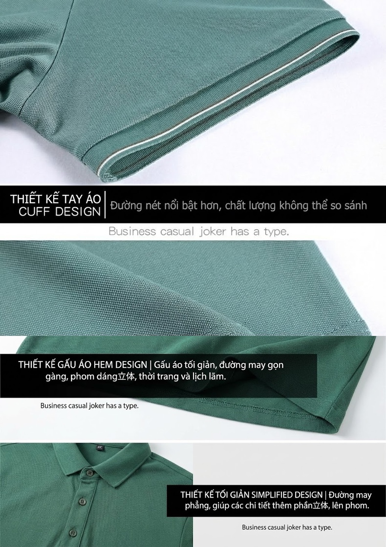 Áo Polo Nam桑蚕丝(Tằm)/Tơ Tằm Tay Ngắn Màu Xám, Nâu, Trắng, Xanh Dương... chi tiết 49