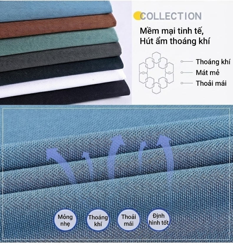 Áo Polo Nam桑蚕丝(Tằm)/Tơ Tằm Tay Ngắn Màu Xám, Nâu, Trắng, Xanh Dương... chi tiết 2