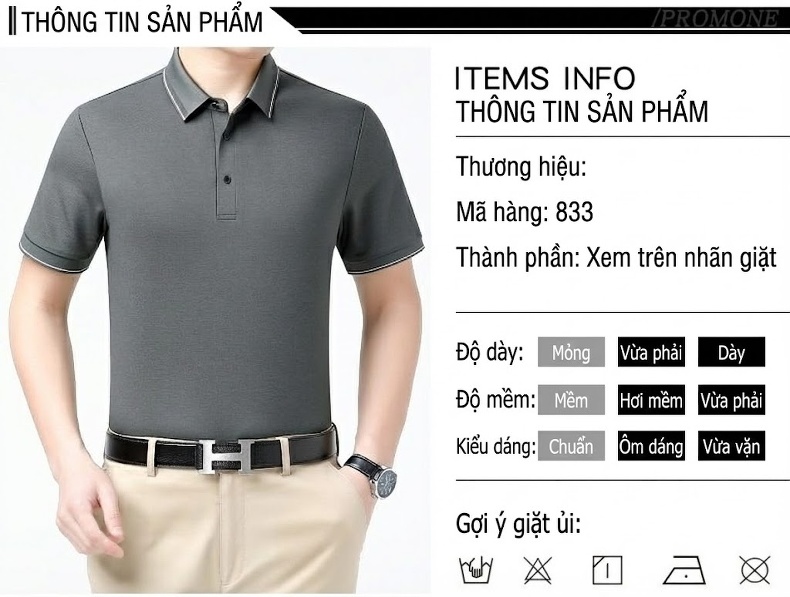 Áo Polo Nam桑蚕丝(Tằm)/Tơ Tằm Tay Ngắn Màu Xám, Nâu, Trắng, Xanh Dương... chi tiết 4