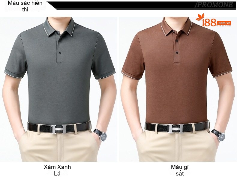 Áo Polo Nam桑蚕丝(Tằm)/Tơ Tằm Tay Ngắn Màu Xám, Nâu, Trắng, Xanh Dương... chi tiết 6