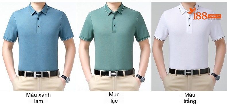 Áo Polo Nam桑蚕丝(Tằm)/Tơ Tằm Tay Ngắn Màu Xám, Nâu, Trắng, Xanh Dương... chi tiết 7