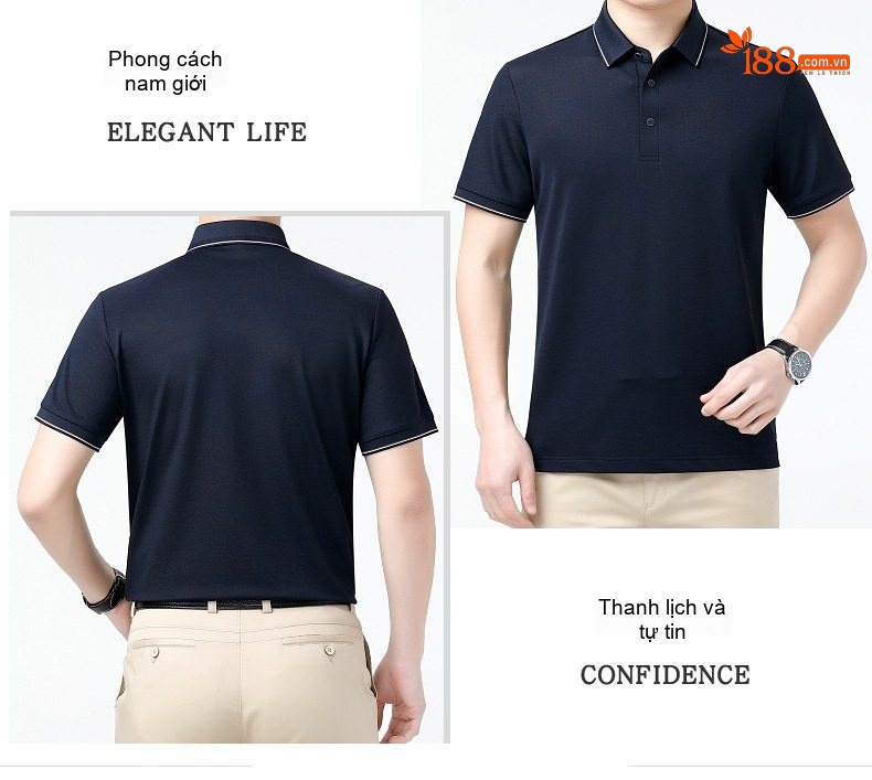Áo Polo Nam桑蚕丝(Tằm)/Tơ Tằm Tay Ngắn Màu Xám, Nâu, Trắng, Xanh Dương... chi tiết 11