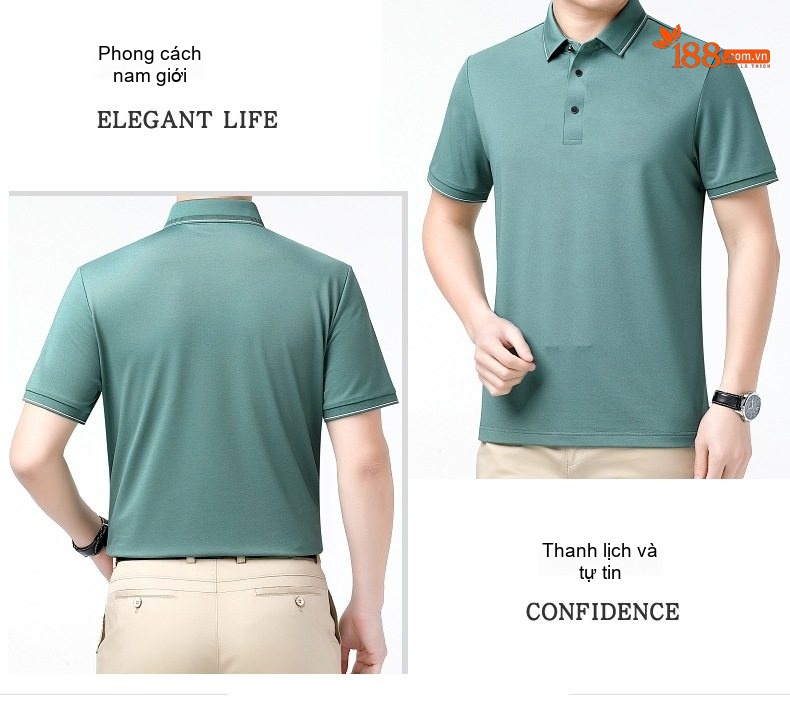 Áo Polo Nam桑蚕丝(Tằm)/Tơ Tằm Tay Ngắn Màu Xám, Nâu, Trắng, Xanh Dương... chi tiết 31
