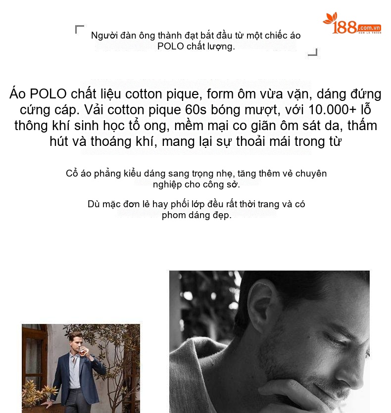 Áo Polo Nam Tay Dài Cotton Sợi Mercerized Cao Cấp Màu Đen, Trắng, Xanh Navy, Xám... chi tiết 3