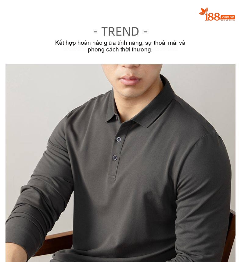 Áo Polo Nam Tay Dài Cotton Sợi Mercerized Cao Cấp Màu Đen, Trắng, Xanh Navy, Xám... chi tiết 8