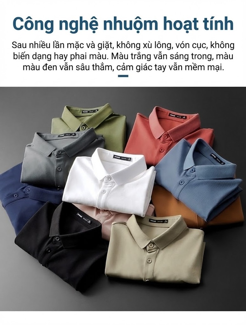 Áo Polo Nam Tay Ngắn Cổ Bẻ Màu Xám, Trắng, Kem, Đen... chi tiết 5