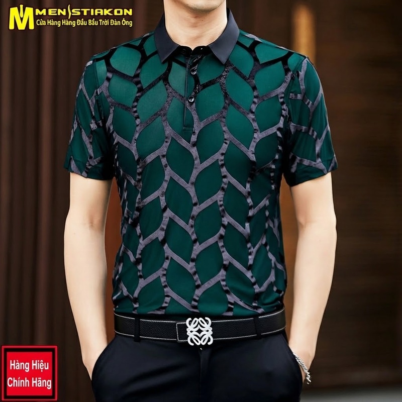 Áo Polo Nam Tay Ngắn Cổ Bẻ Mỏng Mát Kiểu Dáng Trung Niên Màu Xanh, Đen