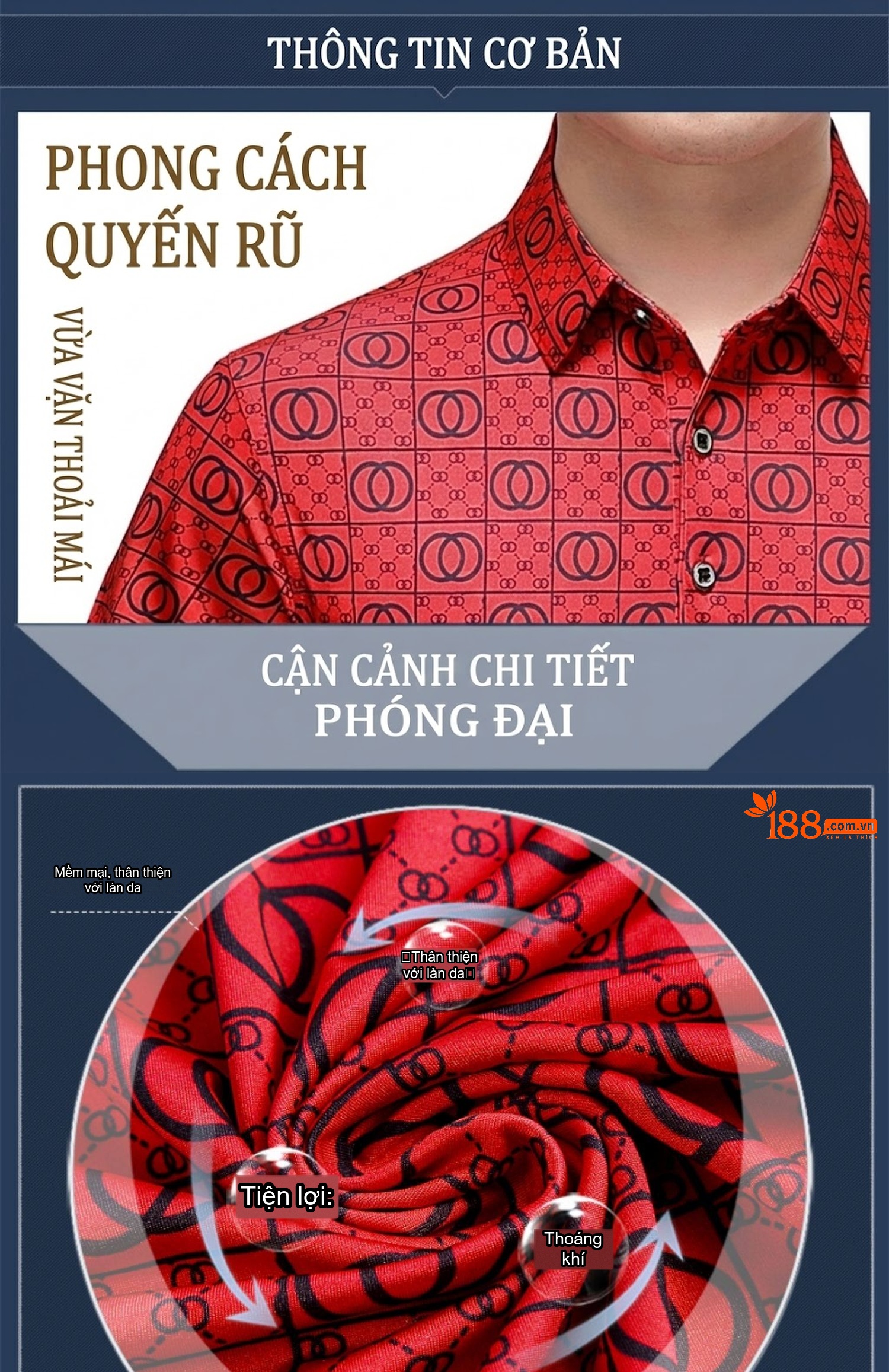 Áo Polo Nam Tay Ngắn Co Giãn Thoáng Mát Màu Nâu, Đỏ, Đen chi tiết 2