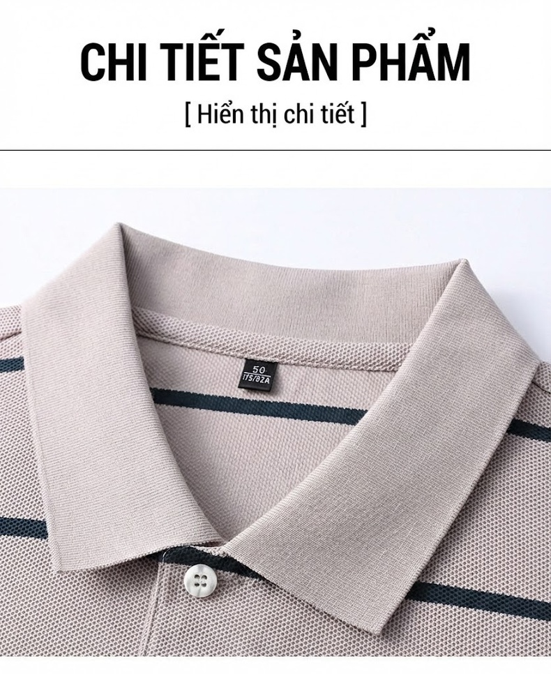 Áo Polo Nam Tay Ngắn Cotton 100 Kẻ Sọc Màu Xám, Xanh Navy, Cam, Xanh Lá... chi tiết 13