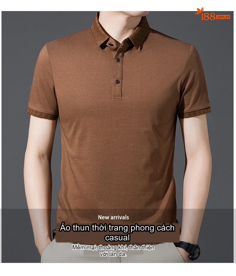 Áo Polo Nam Tay Ngắn Cotton Cổ Bẻ Màu Đen, Trắng, Nâu, Xám... chi tiết 1