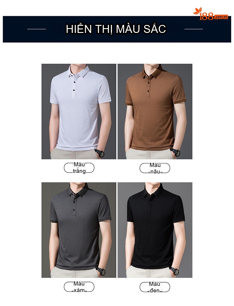 Áo Polo Nam Tay Ngắn Cotton Cổ Bẻ Màu Đen, Trắng, Nâu, Xám... chi tiết 3