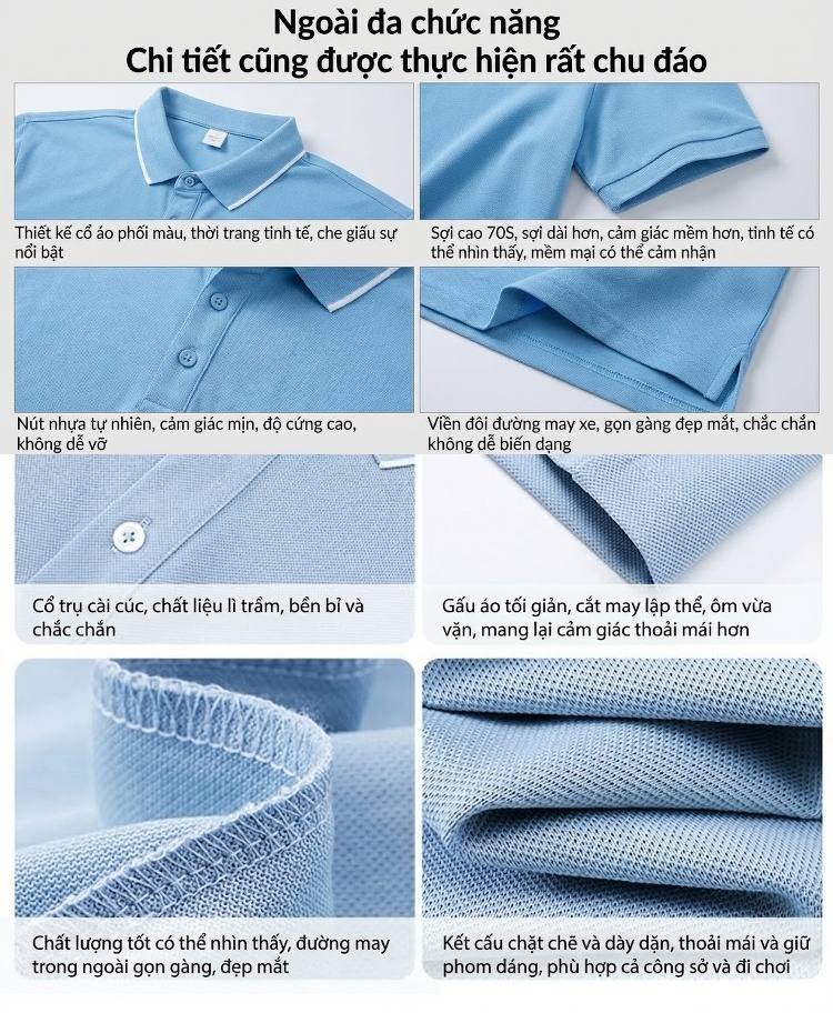 Áo Polo Nam Tay Ngắn Cotton Lụa Chống Nhăn Phong Cách Công Sở Màu Nâu, Trắng, Đen, Xanh chi tiết 6