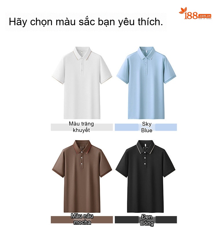 Áo Polo Nam Tay Ngắn Cotton Lụa Chống Nhăn Phong Cách Công Sở Màu Nâu, Trắng, Đen, Xanh chi tiết 7