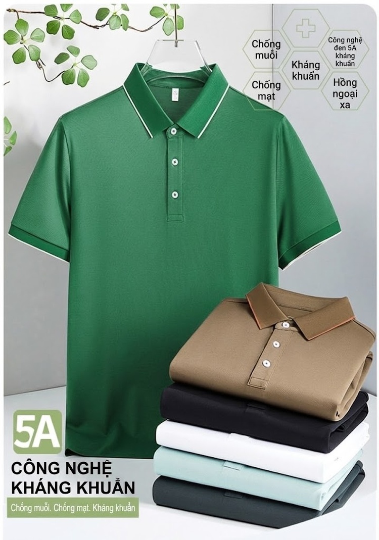 Áo Polo Nam Tay Ngắn Cotton Lụa Chống Nhăn Phong Cách Công Sở Màu Nâu, Trắng, Đen, Xanh chi tiết 3