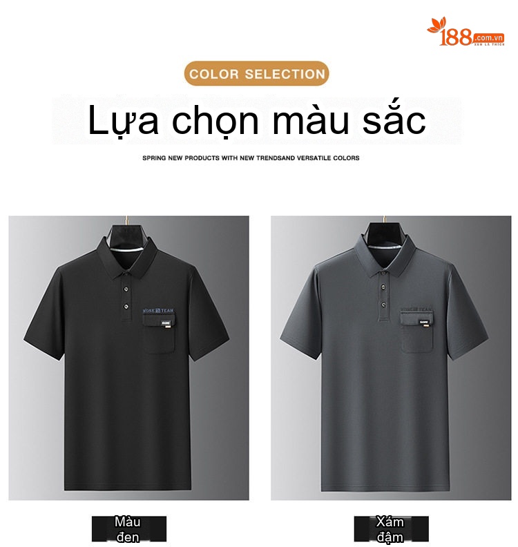 Áo Polo Nam Tay Ngắn Form Rộng Cổ Bẻ Có Túi Màu Nâu, Đen, Xám chi tiết 7