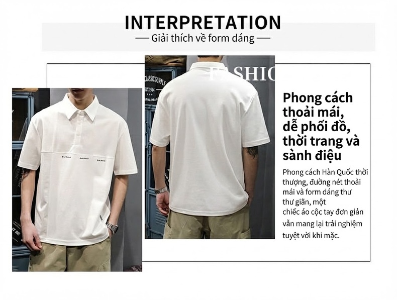 Áo Polo Nam Tay Ngắn Form Rộng Thiết Kế Phối Màu Thời Trang Màu Trắng, Đen, Be, Cam... chi tiết 2