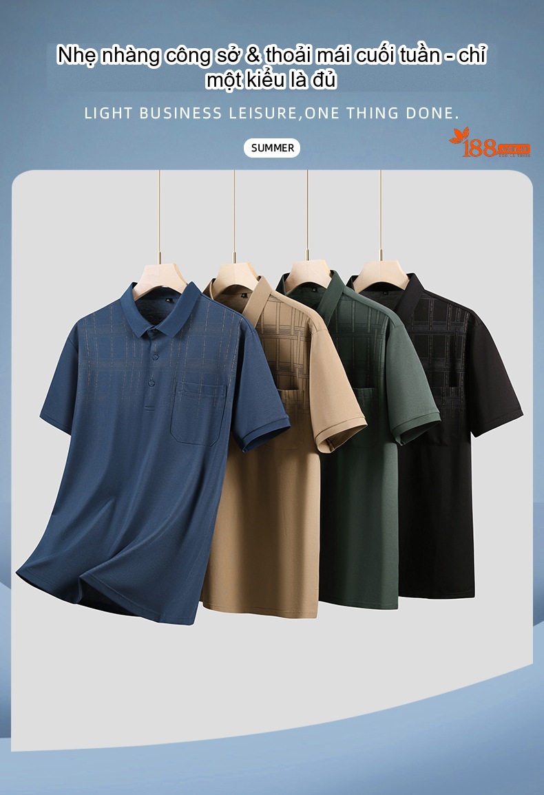 Áo Polo Nam Tay Ngắn Họa Tiết Ô Vuông Form Rộng Có Túi Màu Đen, Xanh Navy, Nâu, Xanh Rêu... chi tiết 1