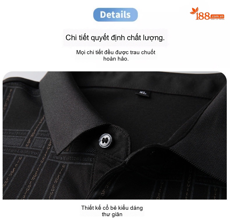 Áo Polo Nam Tay Ngắn Họa Tiết Ô Vuông Form Rộng Có Túi Màu Đen, Xanh Navy, Nâu, Xanh Rêu... chi tiết 5