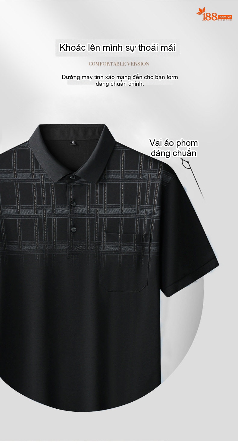 Áo Polo Nam Tay Ngắn Họa Tiết Ô Vuông Form Rộng Có Túi Màu Đen, Xanh Navy, Nâu, Xanh Rêu... chi tiết 7