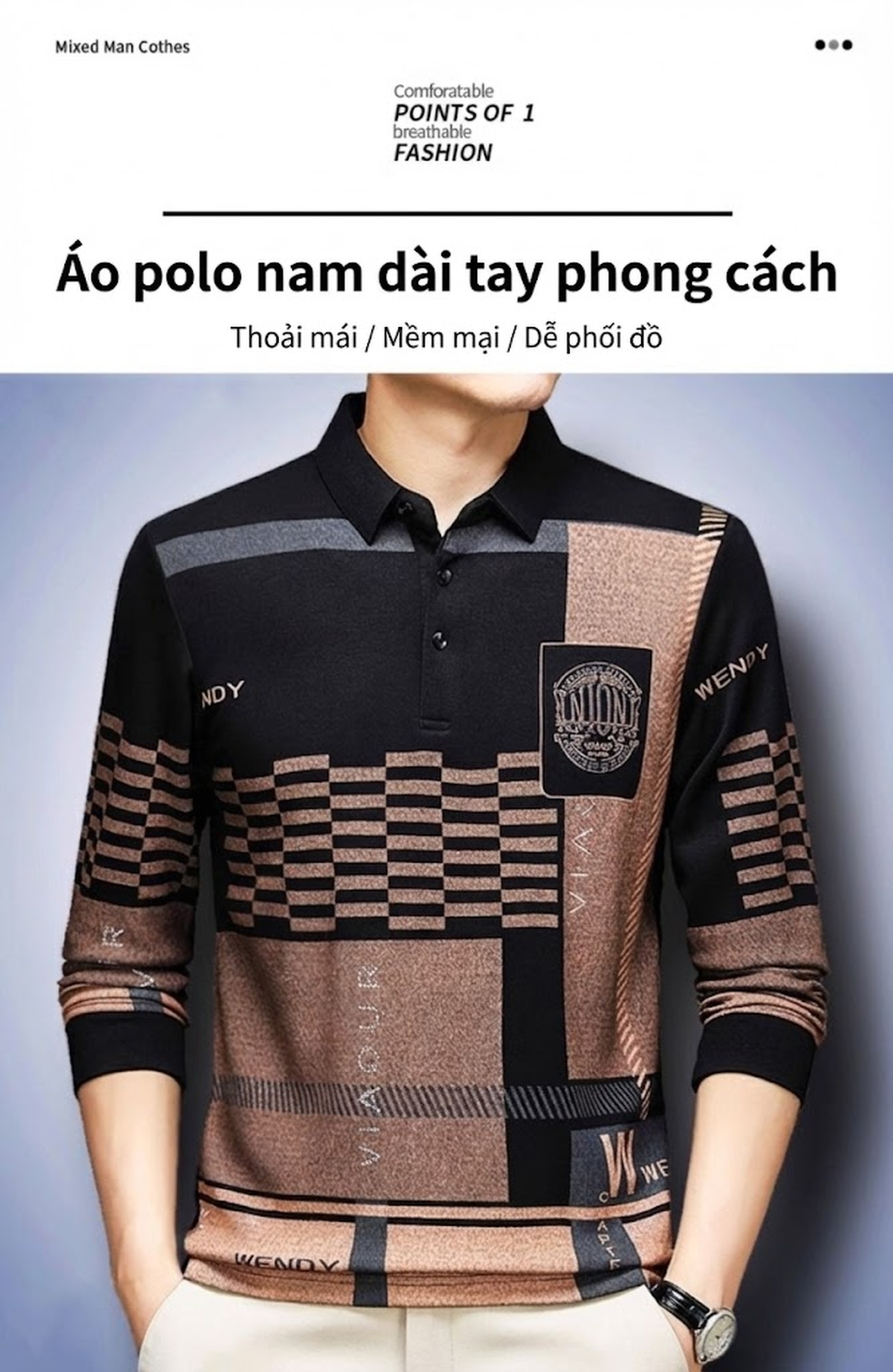 Áo Polo Nam Tay Ngắn Họa Tiết Trung Niên Phong Cách Châu Âu Màu Đen, Xanh, Trắng chi tiết 9