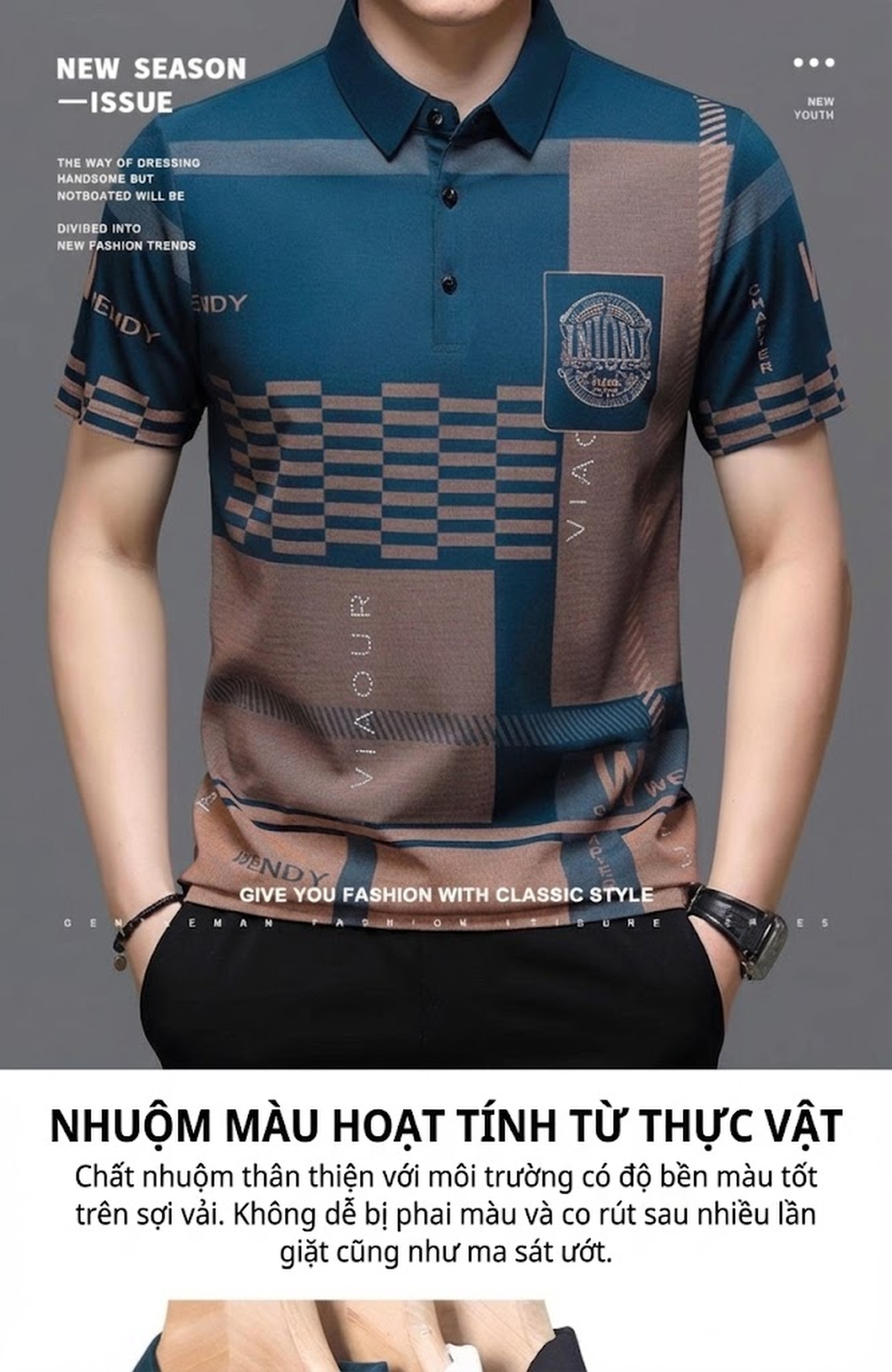 Áo Polo Nam Tay Ngắn Họa Tiết Trung Niên Phong Cách Châu Âu Màu Đen, Xanh, Trắng chi tiết 30