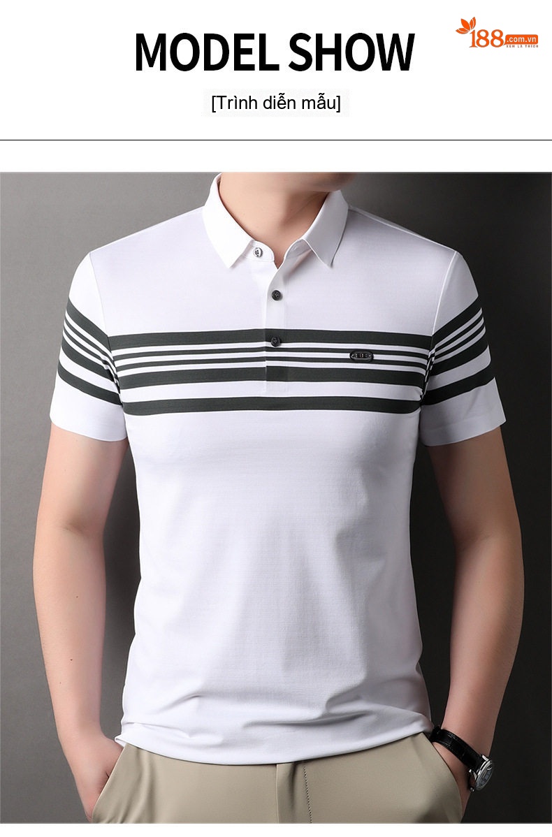 Áo Polo Nam Tay Ngắn Kẻ Sọc Thời Trang Màu Trắng, Đen, Xanh chi tiết 4