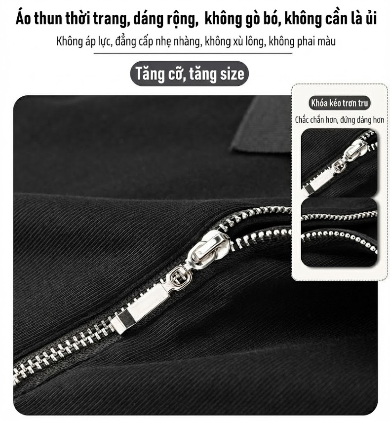 Áo Polo Nam Tay Ngắn Khóa Kéo Mỏng Cotton Mùa Hè Phong Cách Thể Thao Màu Đen, Xám, Trắng, Be... chi tiết 4