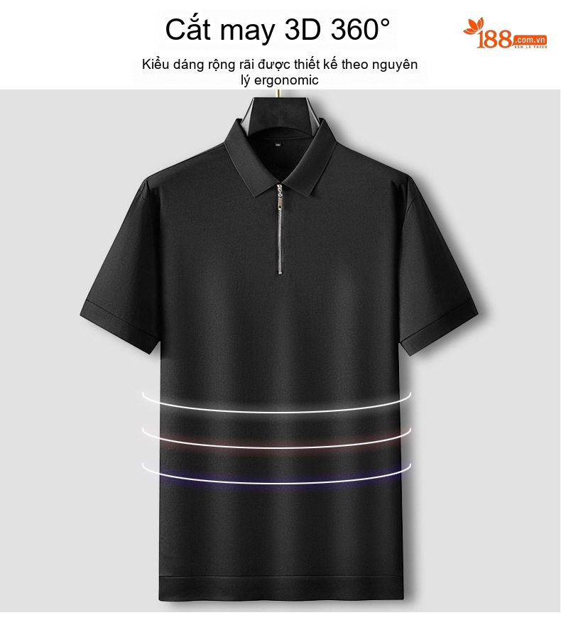 Áo Polo Nam Tay Ngắn Khóa Kéo Mỏng Cotton Mùa Hè Phong Cách Thể Thao Màu Đen, Xám, Trắng, Be... chi tiết 7