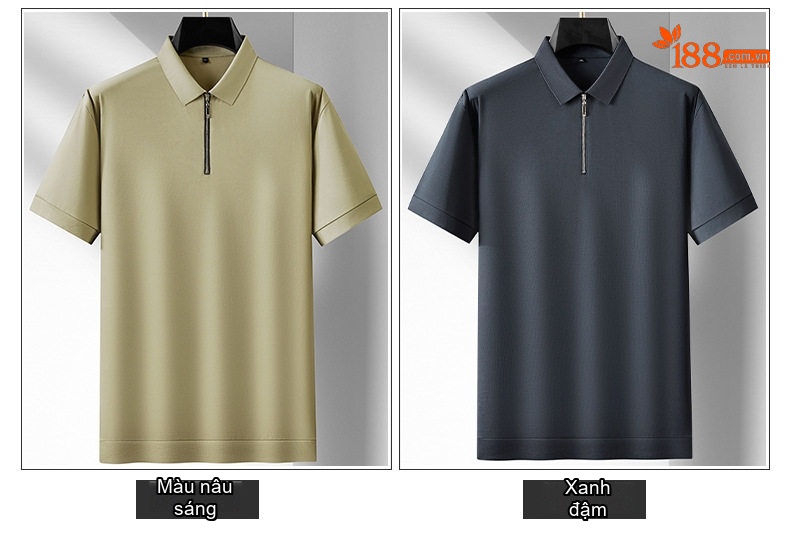Áo Polo Nam Tay Ngắn Khóa Kéo Mỏng Cotton Mùa Hè Phong Cách Thể Thao Màu Đen, Xám, Trắng, Be... chi tiết 10