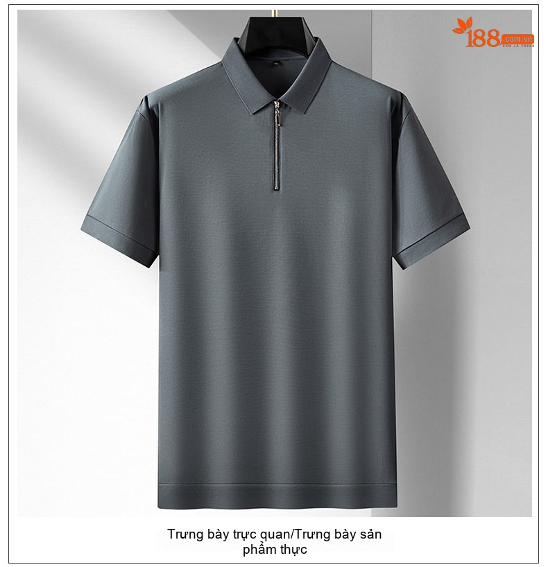 Áo Polo Nam Tay Ngắn Khóa Kéo Mỏng Cotton Mùa Hè Phong Cách Thể Thao Màu Đen, Xám, Trắng, Be... chi tiết 15