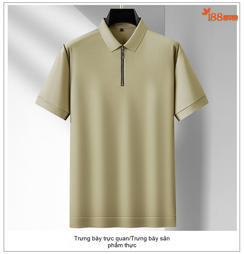 Áo Polo Nam Tay Ngắn Khóa Kéo Mỏng Cotton Mùa Hè Phong Cách Thể Thao Màu Đen, Xám, Trắng, Be... chi tiết 16