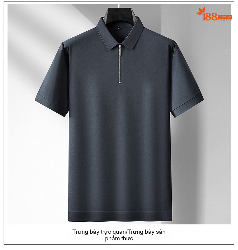 Áo Polo Nam Tay Ngắn Khóa Kéo Mỏng Cotton Mùa Hè Phong Cách Thể Thao Màu Đen, Xám, Trắng, Be... chi tiết 17