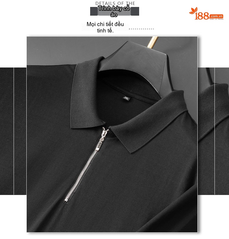 Áo Polo Nam Tay Ngắn Khóa Kéo Mỏng Cotton Mùa Hè Phong Cách Thể Thao Màu Đen, Xám, Trắng, Be... chi tiết 19
