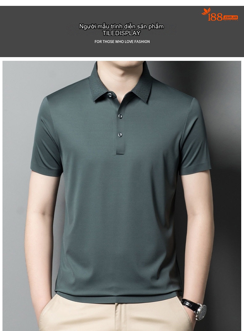 Áo Polo Nam Tay Ngắn Lụa Tằm Màu Đen, Đỏ Rượu Vang, Xanh, Nâu chi tiết 7