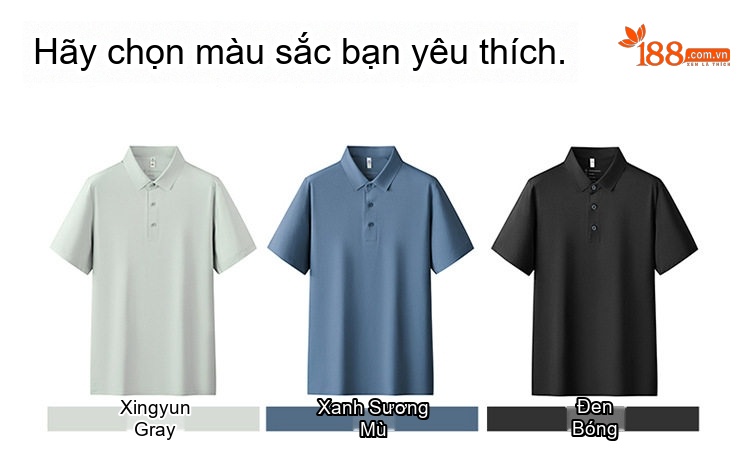 Áo Polo Nam Tay Ngắn Lụa Tằm Mềm Mại Thoáng Mát Màu Đen, Xám, Xanh Lam chi tiết 10